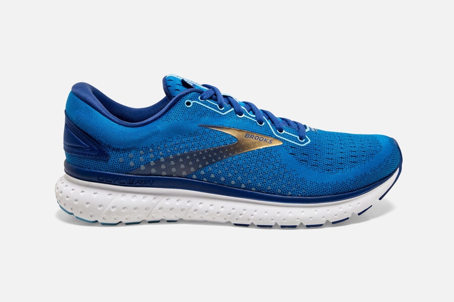 Mens Brooks Glycerin 18 Road Shoes Blue/Mazarine/Gold | 086513-BMO